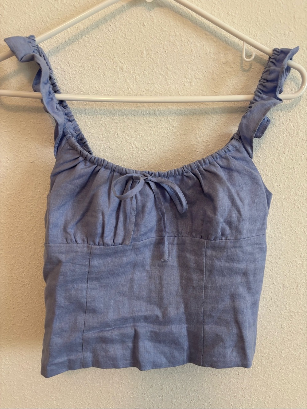 Wilfred Aritzia Blue Ruffle Strap Cropped Tank XS